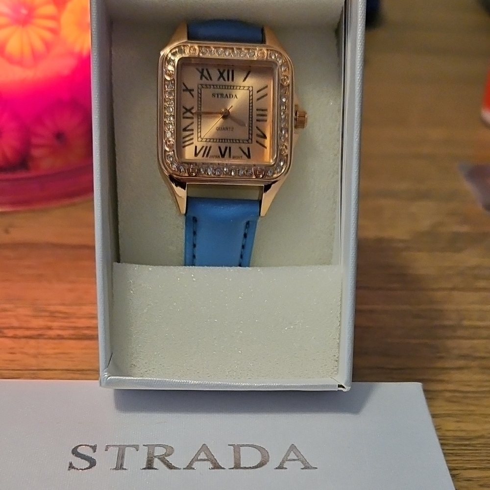 Strada Gold and Blue Square Watch